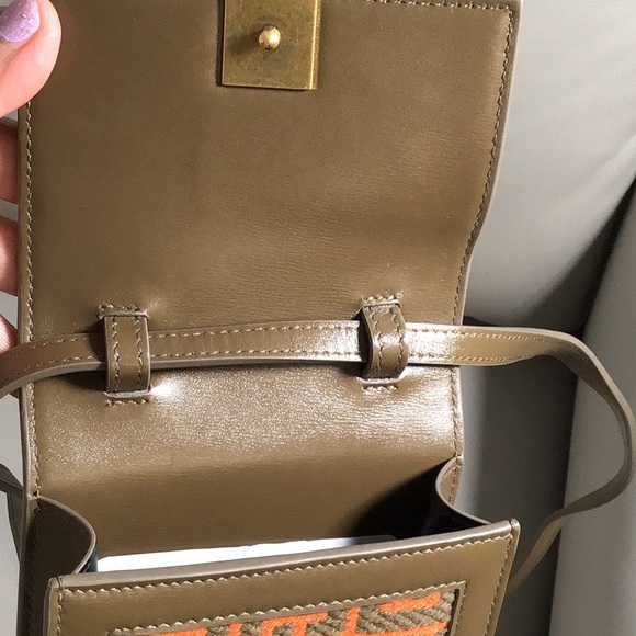 🆕 BALMAIN Reposhed 1945 Jacquard Monogram Phone Crossbody Bag Olive/ Orange - Picture 7 of 14